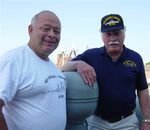 Ron Winde & Jack Turley on the bridge wing of USS Cassin Young
